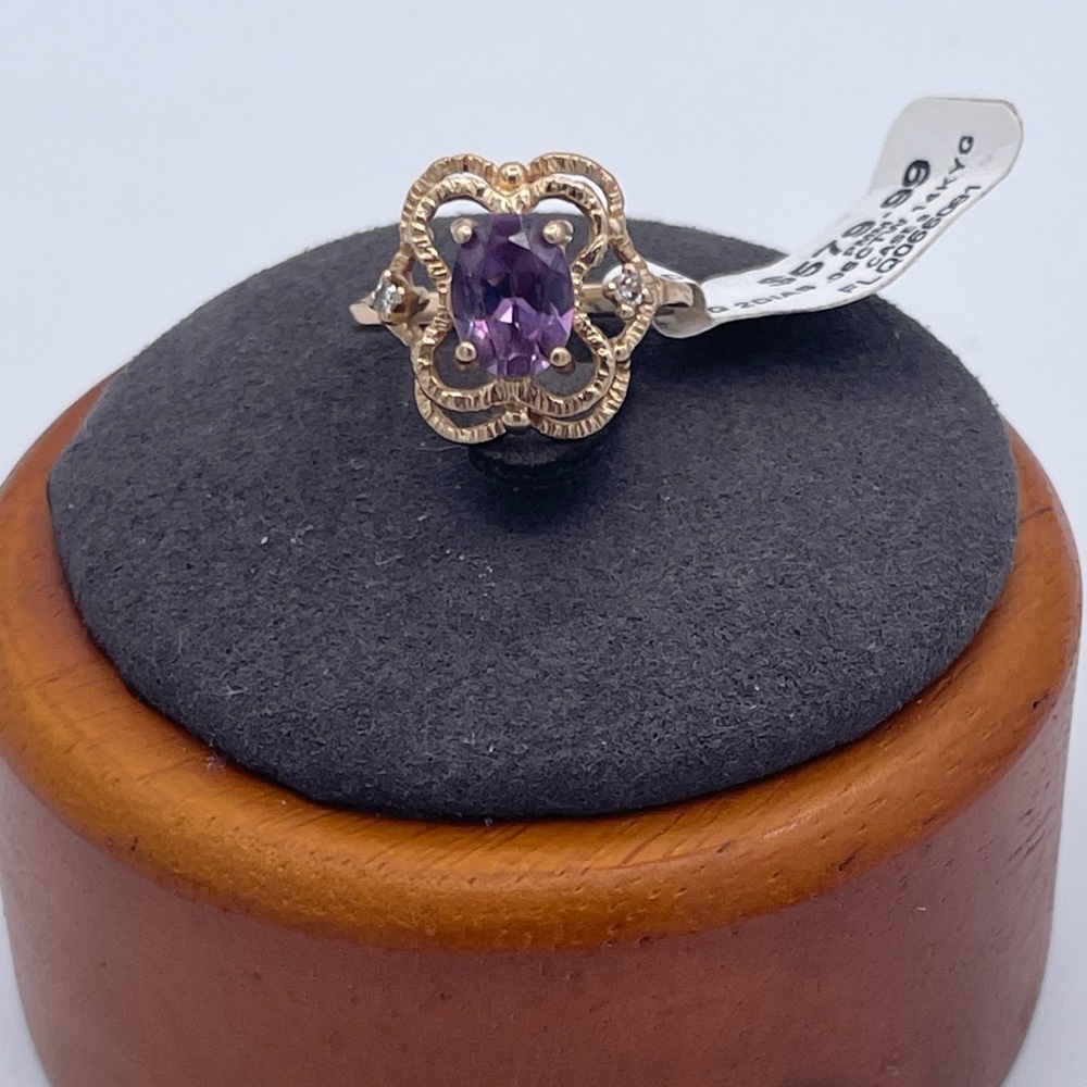 14K Gold Purple Sapphire and Diamond Accent Ring Modern Floral Solid Gold Size 6 - Picture 9 of 11